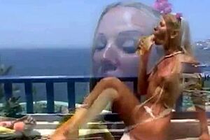 The hottest blonde ever takes a banana in her pussy outdoors