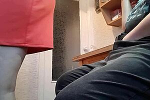 I jerk off in the kitchen hoping stepmom doesn't catch me.