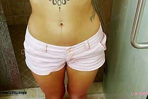 A hot brunette took shower and then had sex