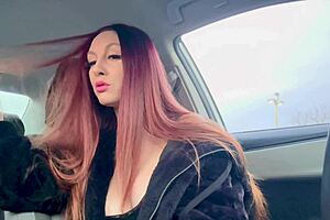 italian milf artemisia love smokes a cigarette in the car, flashing her big tits and nipple.