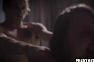 Stepsiblings caught in provocative pose, intimate moment unfolds