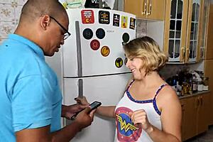 blonde slut takes on a massive bbc in the kitchen for a quickie! 🔥