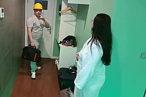 Latina milf seduces chubby hotel handyman. He oils her up until she squirts everywhere!