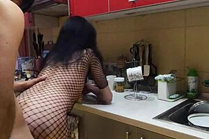 milf wife in stockings gets assfucked and anal in kitchen after kissing. amateurs homemade sex