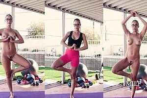 glasses blonde milf uses curvy body for fitness pleasure