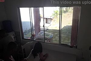 The husband with hearing issues washes dishes while his wife secretly fucks the black guy in the kitchen