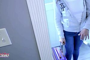 Cute skinny Mercedez deepthroats big cock and swallows every drop of cum