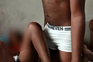 Ebony Slut Jerks Boyfriend's Big Black Cock in Bedroom. Wet Pussy Drips While She Strokes Him Hard.