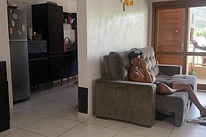 Husband in kitchen, wife blows friend first time