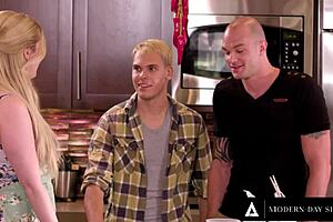 big tits blonde feels excited asking bisexual neighbors for mmf threesome