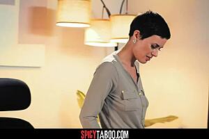 naive secretary fucks boss's husband in front of her with deepthroat and hardcore fucking at work.