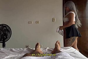 Colombian MILF Karen Sleent fucks her young neighbor in her husband's bed?