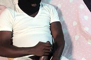 bbc cock receives sloppy handjob from ebony lover