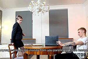 Tutor4K teacher in stockings gets quick penetration by student