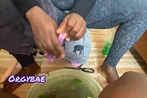 seductive ebony housewife gives pedicure teaser