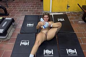 Blonde Colombian MILF Teaches WORKOUT in Naked JOI at Gym!