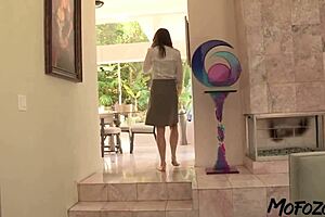 Who is this masked intruder deepthroating the horny office worker with big cock?