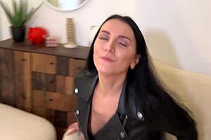 Step-Mom in Leather Outfit Cums Twice from Step-Son's Cock