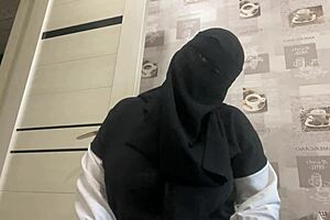 Syrian milf teases in panties while stroking her wet pussy solo