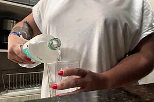 Wow, check out this juicy solo session in the hotel kitchen!