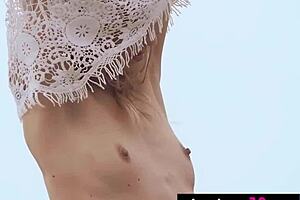 skinny italian milf blondie playing with balloons on the beach, so fun