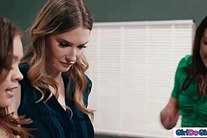 Three Lesbian Teachers Strapon Anal And Dp In The Classroom With Muff Diving 😏