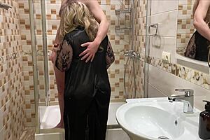 Stepmom washes stepson's dick in bathroom