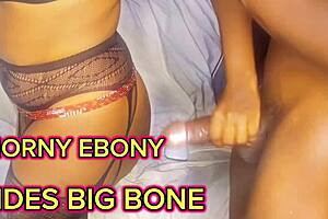 ebony secretary in fishnets fingers herself before riding muscular black cock