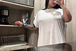 Wow, check out this juicy solo session in the hotel kitchen!