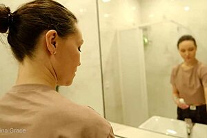 Kristina's morning features sexy barefoot feet, belly, and legs in the bedroom and shower.