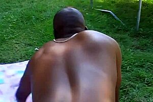 Salutty Asian girl gets anal fingered and handjob in fishnets outdoors 😏