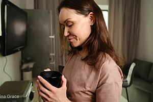 Kristina's morning features sexy barefoot feet, belly, and legs in the bedroom and shower.