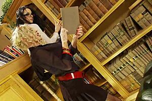 I love riding cowgirl in lingerie with these librarian milfs for ffm threesome and facial