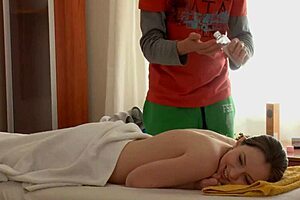 Wild Rubbing Babes' Oiled Bodies During Massage