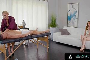 lucky guy enjoys nuru massage with naughty milf and sexy stepbae, including deepthroat and handjob fun