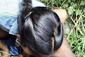 my hot indian college girlfriend fucked in jungle with cum and beautiful pussy