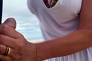 Busty Stranger Milf Gives Handjob To Big Cock In Public POV, Leading To Cumshot.