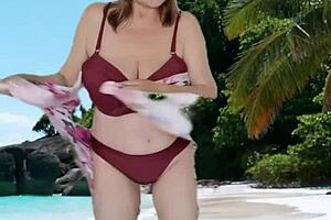 hot granny with huge tits teasing in bikini, so sexy and fun