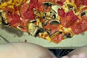 Pizza fetish fun with kinky Arab teen Snowwhite cumming on food in wild LA solo play! 🍕🔥