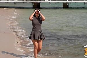 Laury the hot brunette gets pounded by two studs hard!