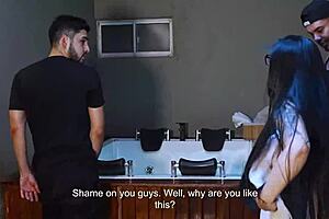 Antonella Jones takes on two huge BBC plumbers, gushing hard while husband remains clueless.