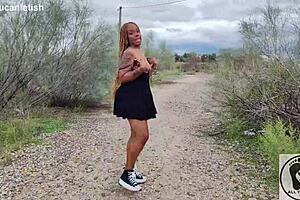 ebony girl with big ass and tits out walking upskirt in sneakers and converse