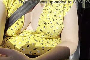 Wifey Flashes Her Perfect Tits In The Car!