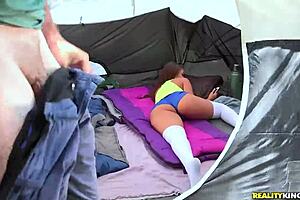 Blonde in FISHNETS and HEELS SUCKS COCK in reality show