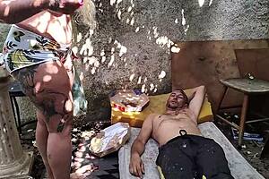 Tiffany montavani gets her pussy kissed and ass fucked by a clever street guy with a banana