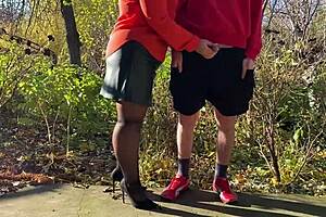 mother-in-law holds my dick outside while i pee in public toilet