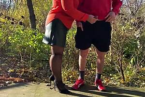 mother-in-law holds my dick outside while i pee in public toilet