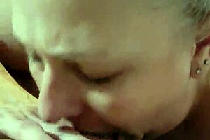 Blonde wife gives a hot blowjob to her husband