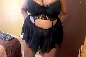 fat ebony milf wife cheats with dildo and toys in lingerie