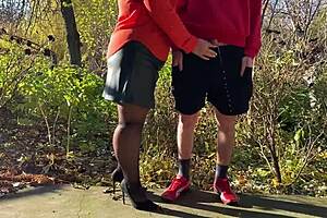 mother-in-law holds my dick outside while i pee in public toilet